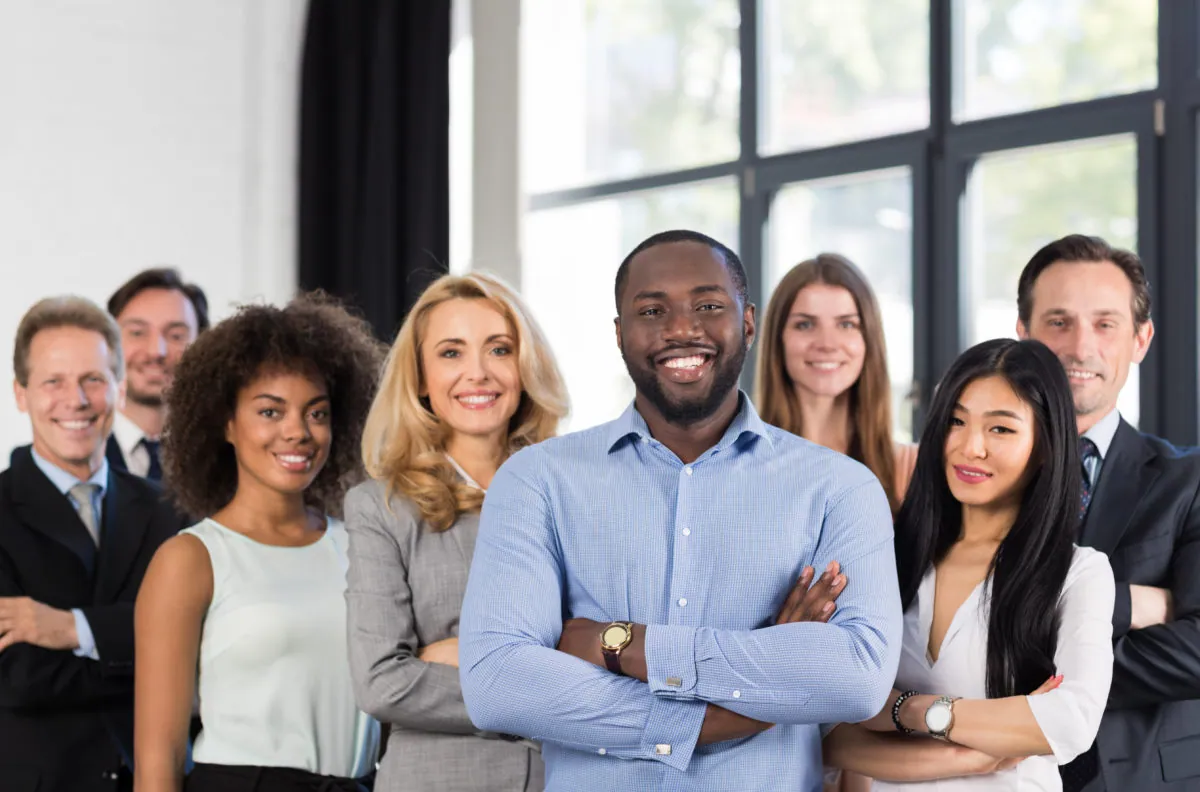 Business leader meeting with his team