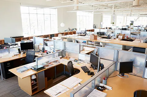 Clean row of workstations in an office